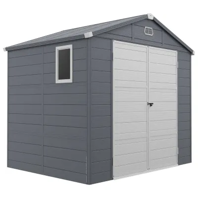 Gerätehaus 4,1m³, Gartenhaus, Geräteschuppen mit Lüftungsfenster, Kunststoff, Metall, 240 x 190 x 180/228, Grau