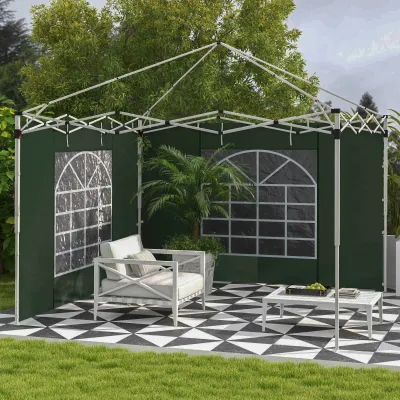 2er-Set Seitenwände für 3 x 3/ 3 x 6 m Pavillon mit Fenster, Tür, Ersatzwände für Partyzelt, Oxfordstoff, Grün
