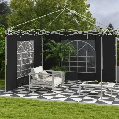 2er-Set Seitenwände für 3 x 3/ 3 x 6 m Pavillon mit Fenster, Tür, Ersatzwände für Partyzelt, Oxfordstoff, Schwarz