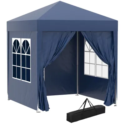 Pavillon 2x2m Faltpavillon 4 Seitenwände mit Fenster blau