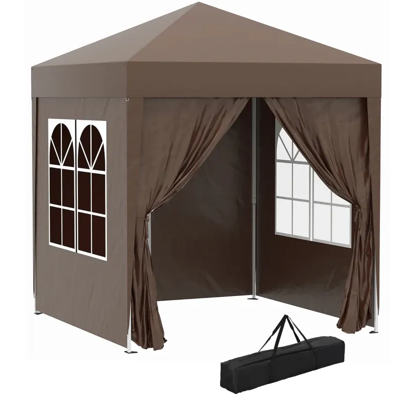 Faltpavillon, 2 x 2 x 2,4 m Schnellaufbau, 4 Seitenwände, 2 grosse Fenster, braun