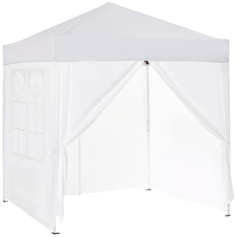 Faltpavillon, Bierzelt, 4 abnehmbare Seitenwände, 2 Fenster, Metallrahmen, 2 x 2m, Weiss