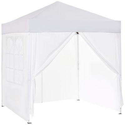 Faltpavillon, Bierzelt, 4 abnehmbare Seitenwände, 2 Fenster, Metallrahmen, 2 x 2m, Weiss