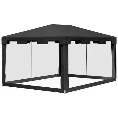 Pavillon Gartenzelt, wetterbeständig, faltbar, 395cm x 295cm x 255 cm, Schwarz
