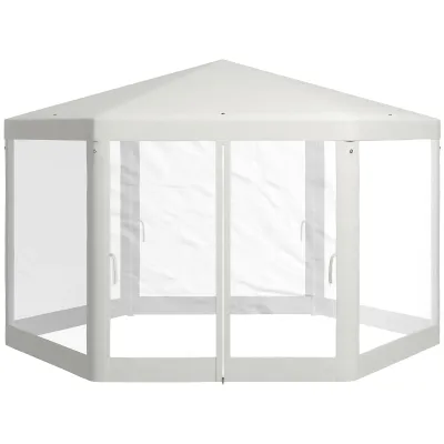 Gartenpavillon, 6-eckig, Netzvorhänge, Jurte, Metallgestell, 4x4x2,5m, Creme