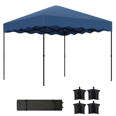 3 x 3 m Pop-up-Pavillon, Höhenverstellbares Gartenzelt, mit Rolltasche und Gewichten, für Garten, Terrasse, Metall, Stoff, Dunkelblau