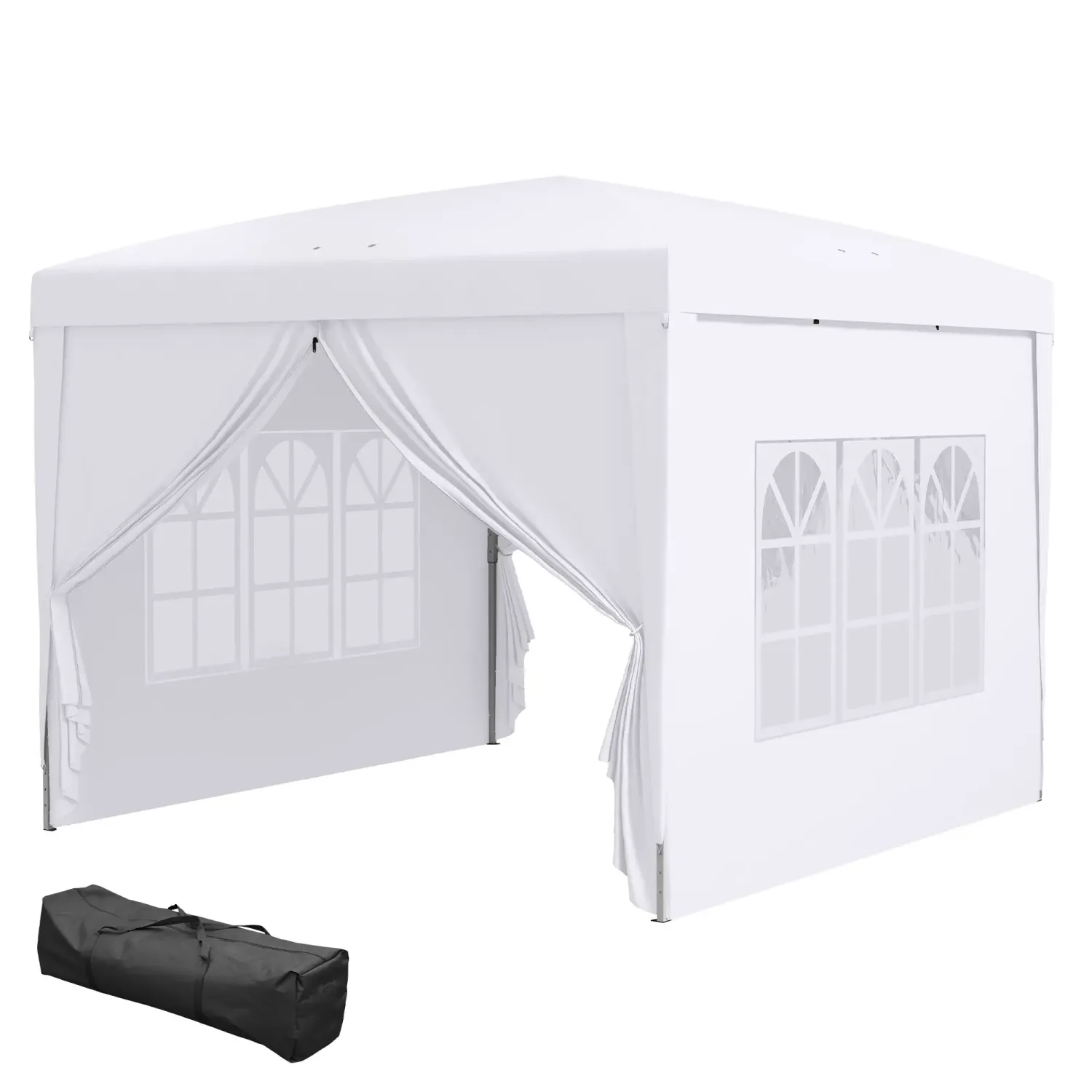 Pavillon, Bierzelt, 4 abnehmbare Seitenwände, 2 Fenster, Metallrahmen, 2,95 x 2,95 m, Weiss