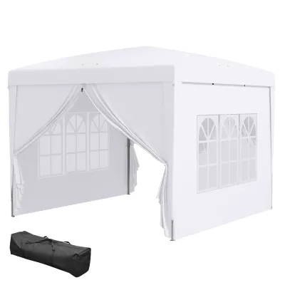 Pavillon, Bierzelt, 4 abnehmbare Seitenwände, 2 Fenster, Metallrahmen, 2,95 x 2,95 m, Weiss