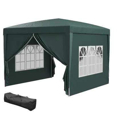 Pavillon, Bierzelt, 4 abnehmbare Seitenwände, 2 Fenster, Metallrahmen, 2,95 x 2,95 m, Grün