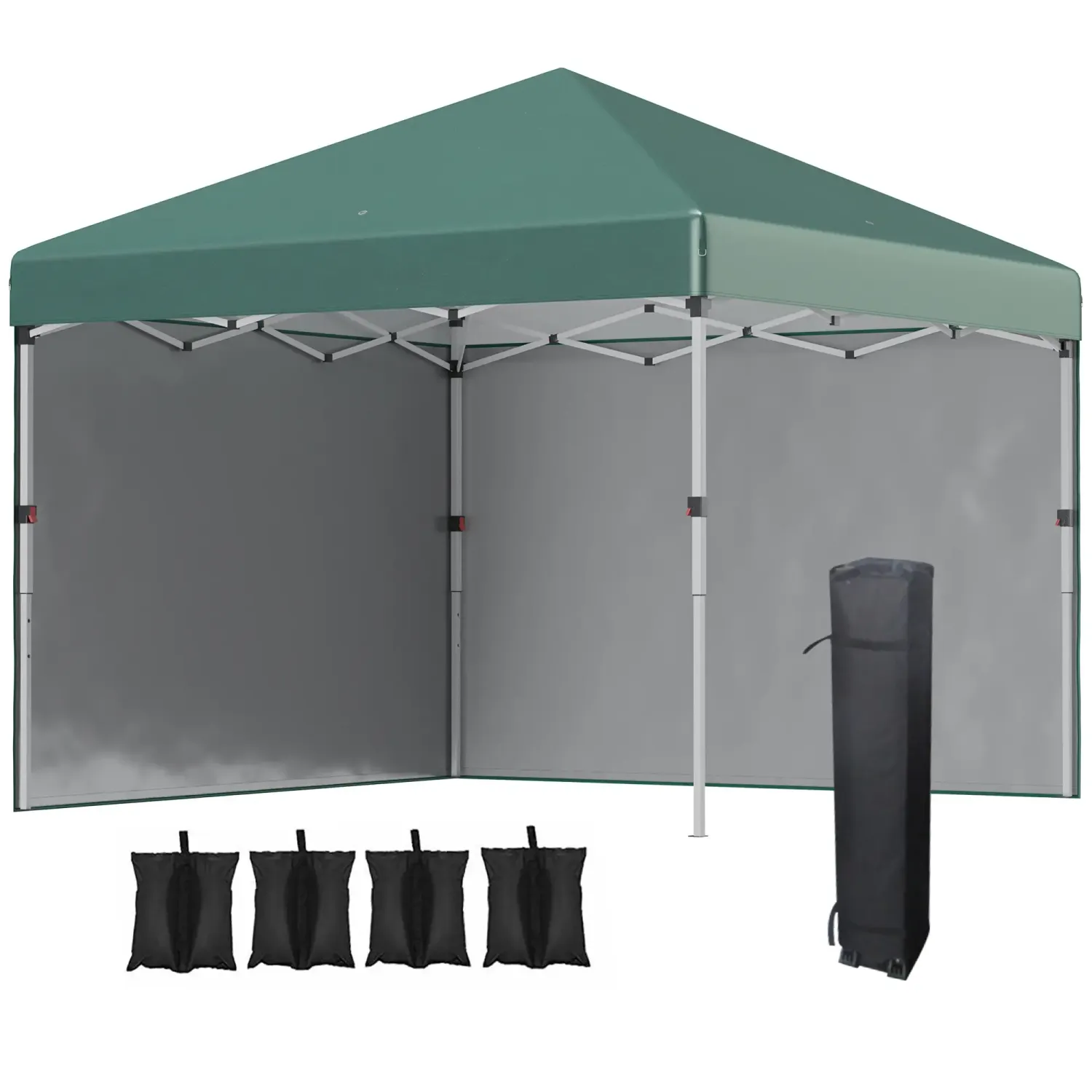 Faltpavillon, 2 Seitenwände, höhenverstellbar, mit Transporttasche und Gewichten, rostfreies Stahlgestell, 3x3 m, grün