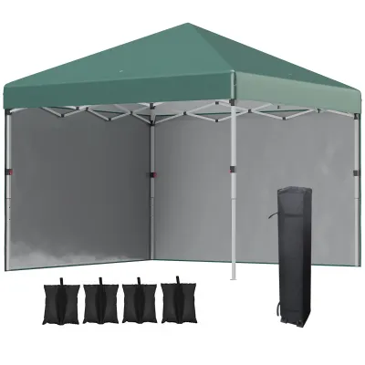 Faltpavillon, 2 Seitenwände, höhenverstellbar, mit Transporttasche und Gewichten, rostfreies Stahlgestell, 3x3 m, grün