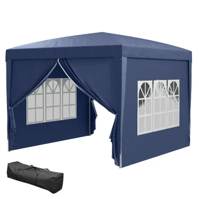 Pavillon, Bierzelt, 4 abnehmbare Seitenwände, 2 Fenster, Metallrahmen, 2,95 x 2,95 m, blau