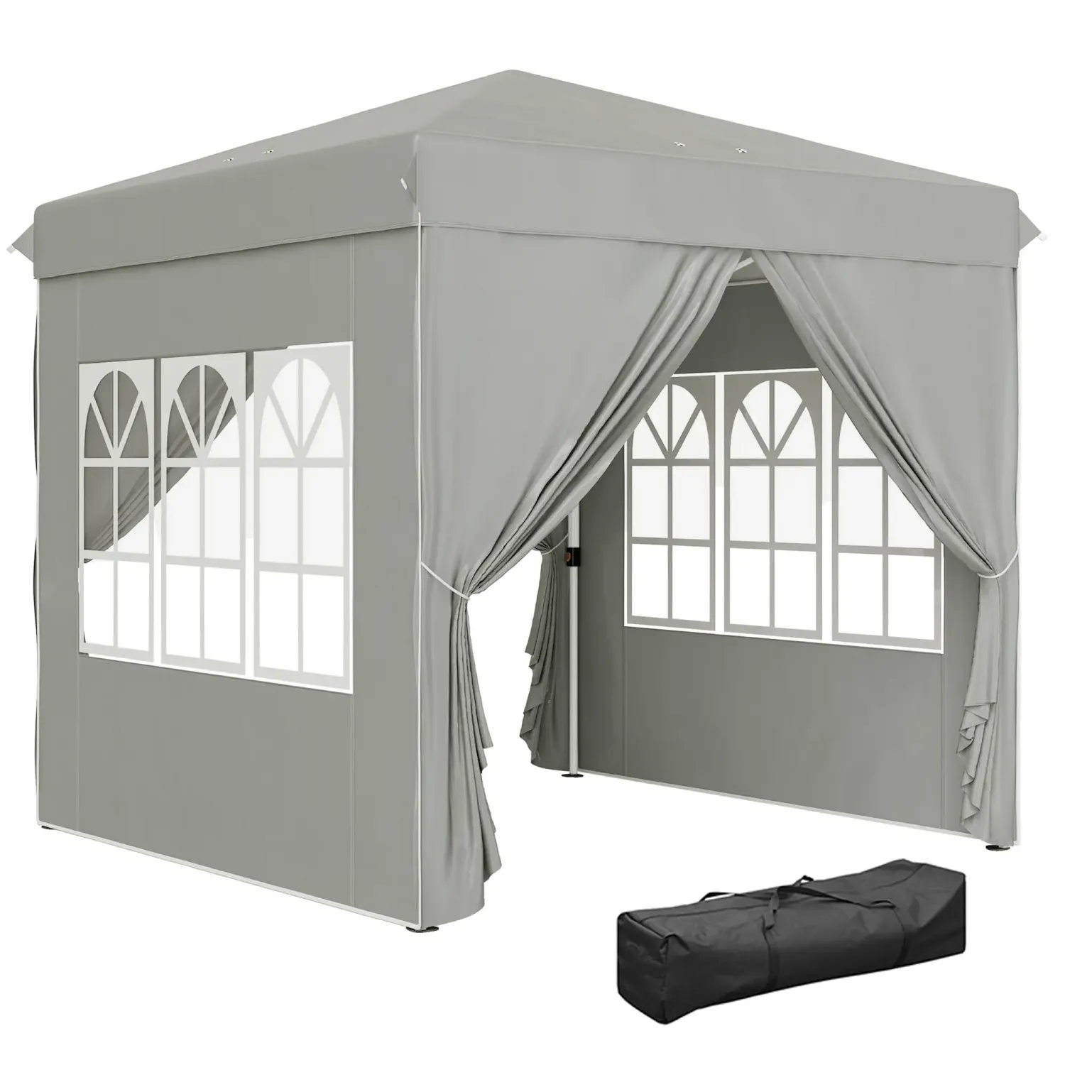 2,5 x 2,5 m Pop-up-Pavillon mit Seitenwänden und Tragetasche, UPF50+ höhenverstellbares Gartenzelt, Hellgrau
