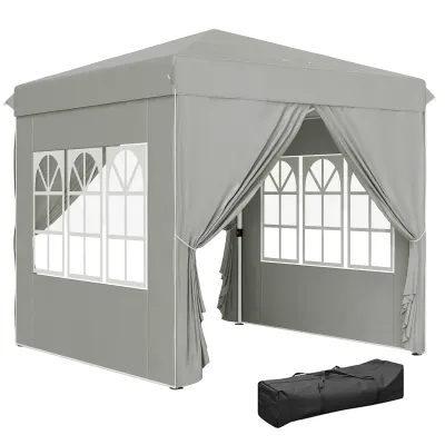 2,5 x 2,5 m Pop-up-Pavillon mit Seitenwänden und Tragetasche, UPF50+ höhenverstellbares Gartenzelt, Hellgrau