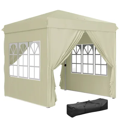2,5 x 2,5 m Pop-up-Pavillon mit Seitenwänden und Tragetasche, UPF50+ höhenverstellbares Gartenzelt, cremeweiss