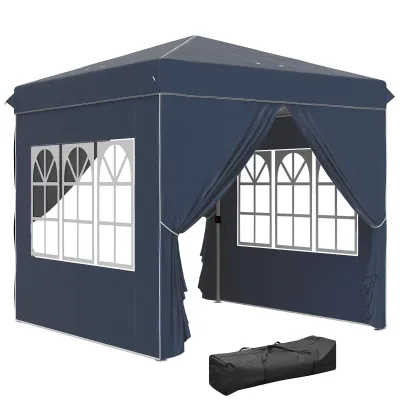 2,5 x 2,5 m Pop-up-Pavillon mit Seitenwänden und Tragetasche, UPF50+ höhenverstellbares Gartenzelt, dunkelblau