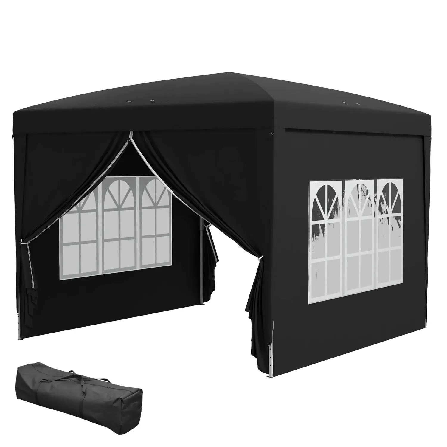 3 x 3 m Pavillon mit 4 Seitenwänden, Fenster, Festzelt mit UV-Schutz, Gartenzelt inkl. Tragetasche, Stahl, Schwarz