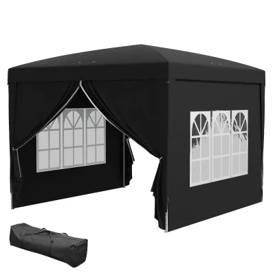 3 x 3 m Pavillon mit 4 Seitenwänden, Fenster, Festzelt mit UV-Schutz, Gartenzelt inkl. Tragetasche, Stahl, Schwarz