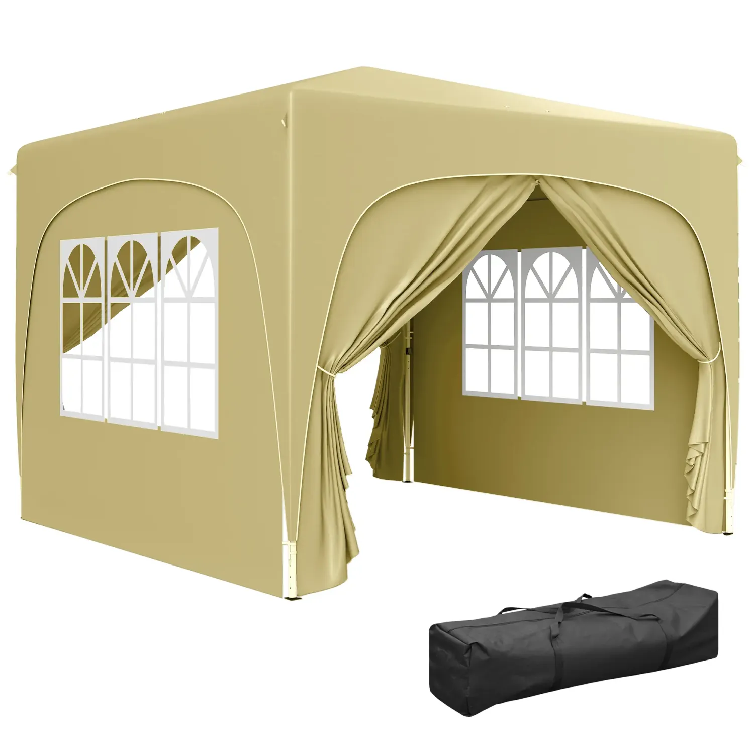 3 x 3 m Pavillon, Pop-up Gartenzelt mit Seitenwänden und Tragetasche, UPF50+, höhenverstellbar, Sand