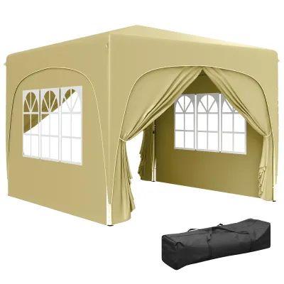 3 x 3 m Pavillon, Pop-up Gartenzelt mit Seitenwänden und Tragetasche, UPF50+, höhenverstellbar, Sand