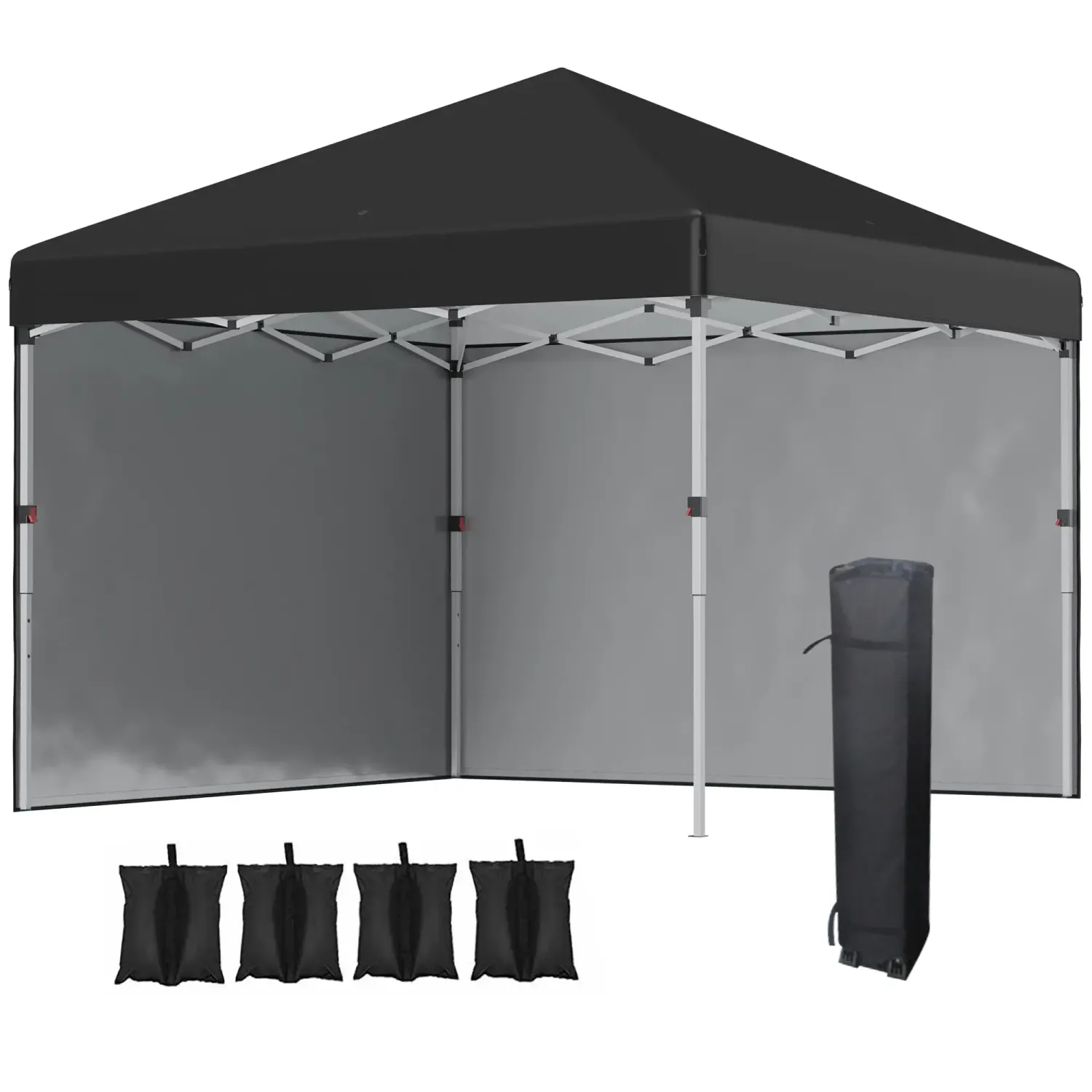 Faltpavillon, 2 Seitenwände, höhenverstellbar, mit Transporttasche und Gewichten, rostfreies Stahlgestell, 3x3 m, Schwarz