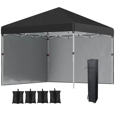 Faltpavillon, 2 Seitenwände, höhenverstellbar, mit Transporttasche und Gewichten, rostfreies Stahlgestell, 3x3 m, Schwarz