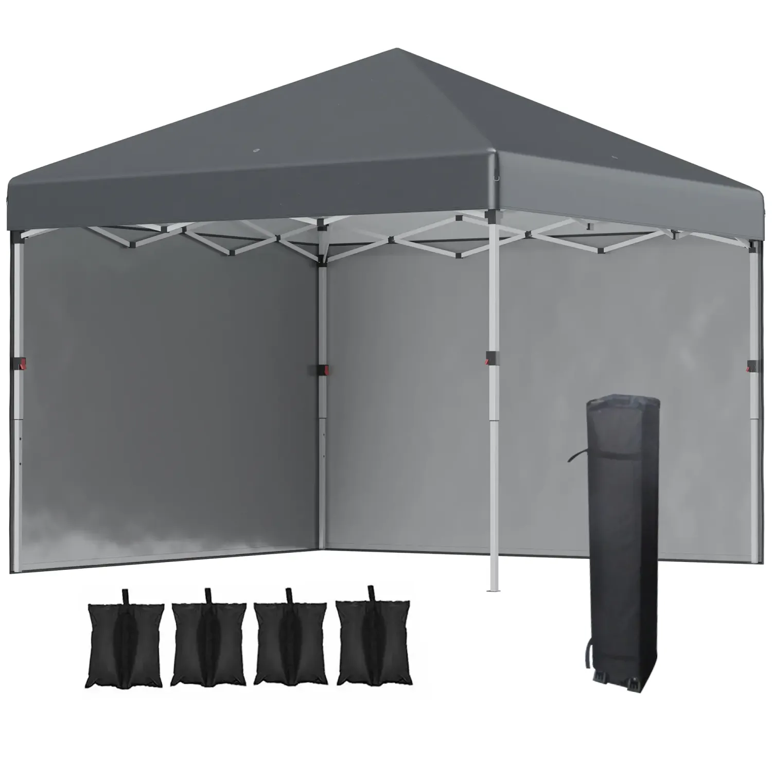 Faltpavillon, 2 Seitenwände, höhenverstellbar, mit Transporttasche und Gewichten, rostfreies Stahlgestell, 3x3 m, dunkelgrau