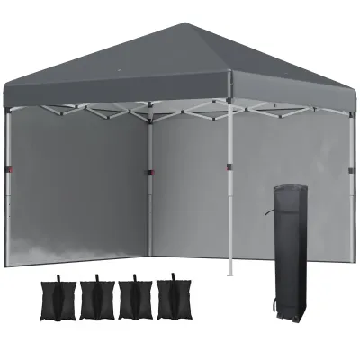 Faltpavillon, 2 Seitenwände, höhenverstellbar, mit Transporttasche und Gewichten, rostfreies Stahlgestell, 3x3 m, dunkelgrau