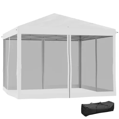 Faltpavillon, Faltzelt mit Seitenwänden inkl. Tragetasche, Gartenpavillon, Metall, Oxfordstoff, 3 x 3 m, Cremeweiss