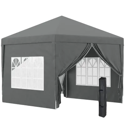 3 x 3 m Pavillon mit 4 Seitenwänden, Fenster, Festzelt mit UV-Schutz, Gartenzelt inkl. Tragetasche, Stahl, grau