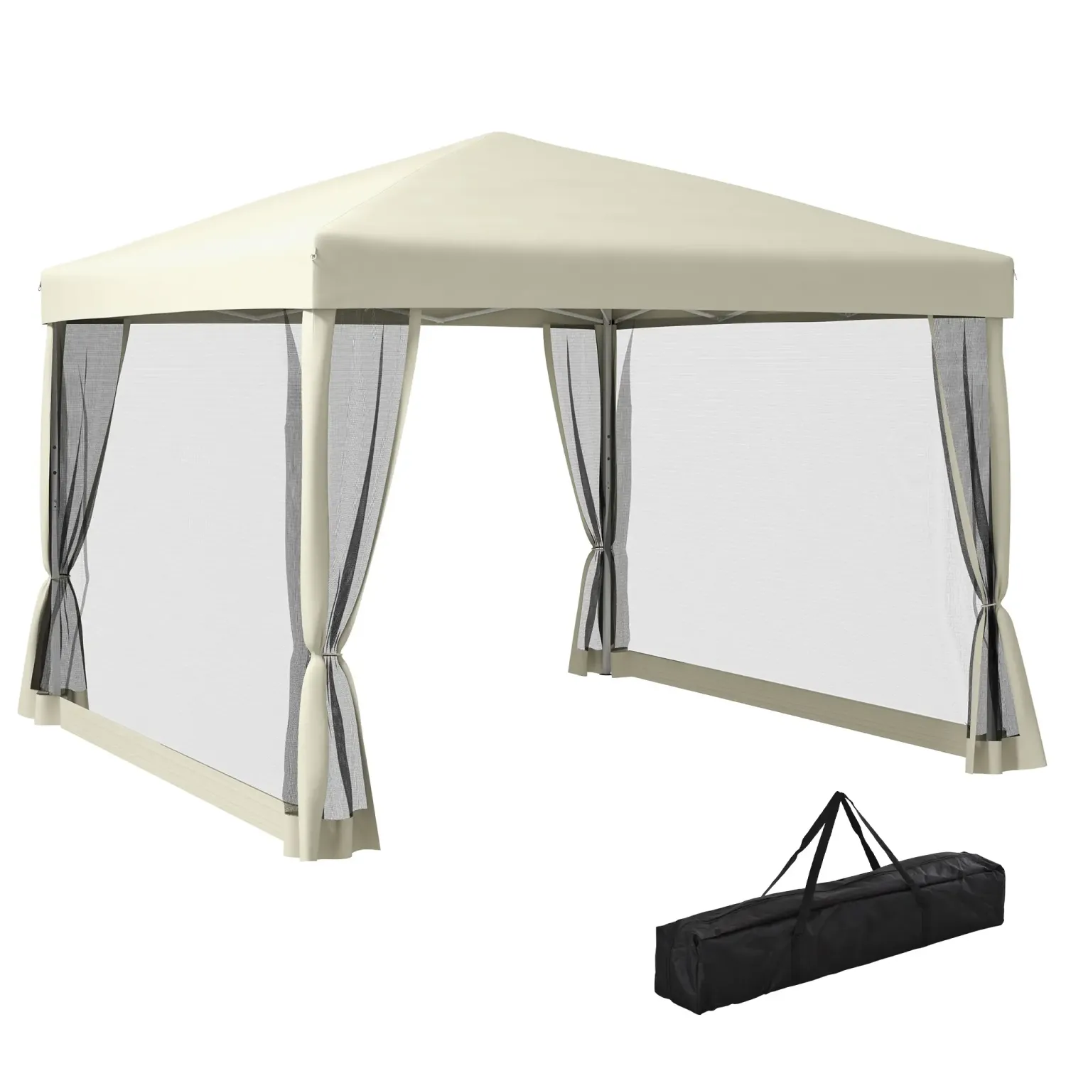 Faltpavillon Pavillon Faltzelt mit Seitenwänden inkl. Tragetasche, Stahl+Oxford, Beige, 3x3x2,55m