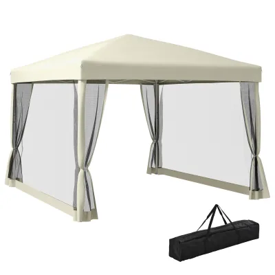 Faltpavillon Pavillon Faltzelt mit Seitenwänden inkl. Tragetasche, Stahl+Oxford, Beige, 3x3x2,55m