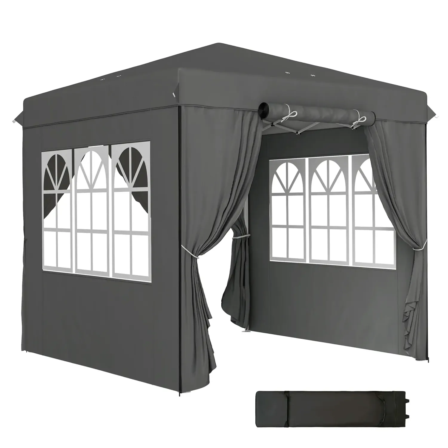 2,5 x 2,5 m Pop-up-Pavillon mit Seitenwänden und Transporttasche,  Dunkelgrau
