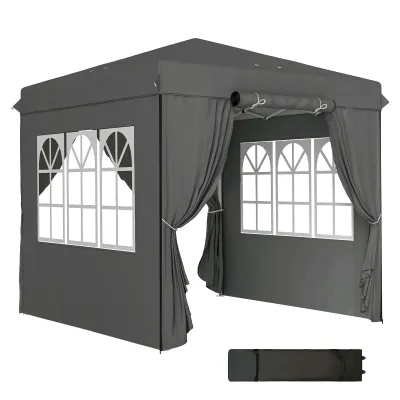2,5 x 2,5 m Pop-up-Pavillon mit Seitenwänden und Transporttasche,  Dunkelgrau