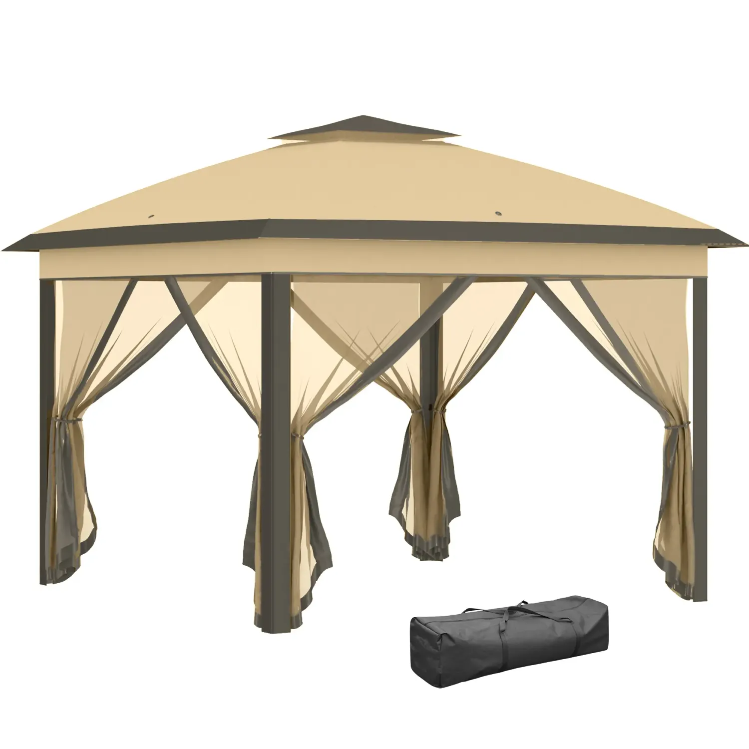 Faltpavillon, Gartenpavillon, Netzvorhänge, 330L x 330B x 288H cm, Beige