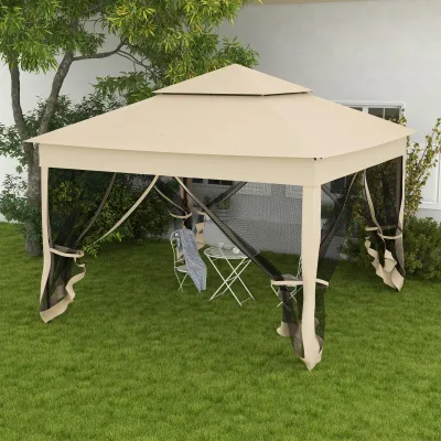 Faltbarer Gartenpavillon Pop-up 3 x 3 m, wasserdicht, UV-beständig, Moskitonetze, Transporttasche Creme