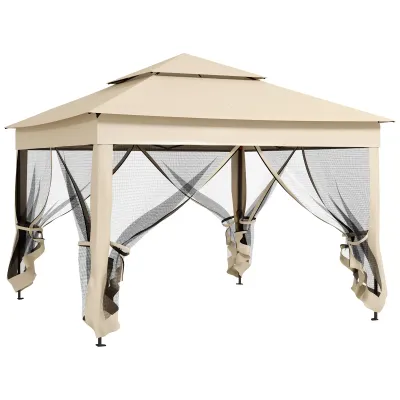 Faltbarer Gartenpavillon Pop-up 3 x 3 m, wasserdicht, UV-beständig, Moskitonetze, Transporttasche Creme