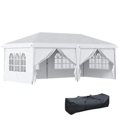 grosser Faltpavillon 6 x 3 m, abnehmbare Seitenwände, grosse Fenster, weiss