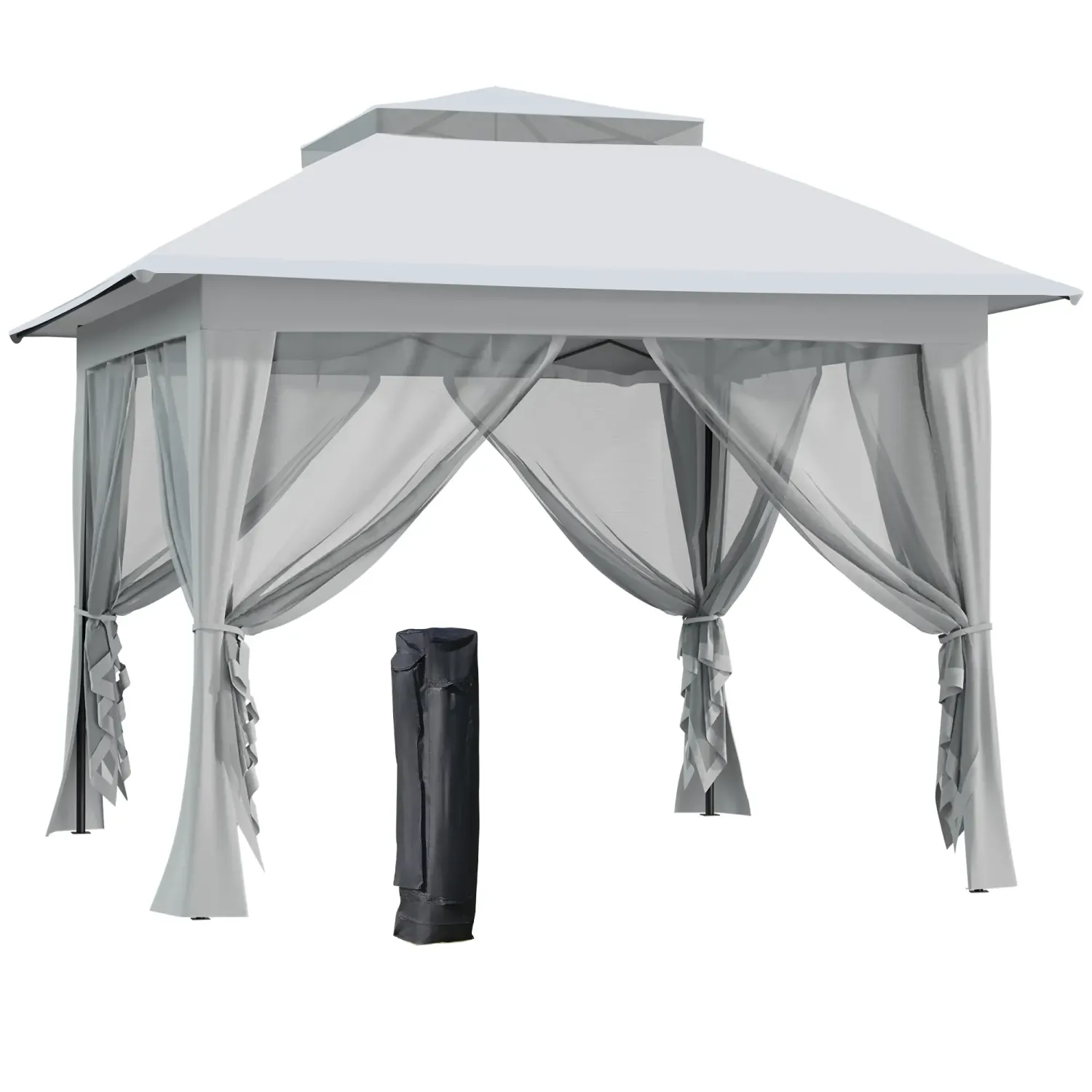 Luxus Faltpavillon inkl. Rollentasche Grau+Schwarz 3,64x3,64x2,94m