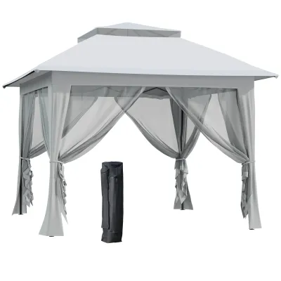 Luxus Faltpavillon inkl. Rollentasche Grau+Schwarz 3,64x3,64x2,94m