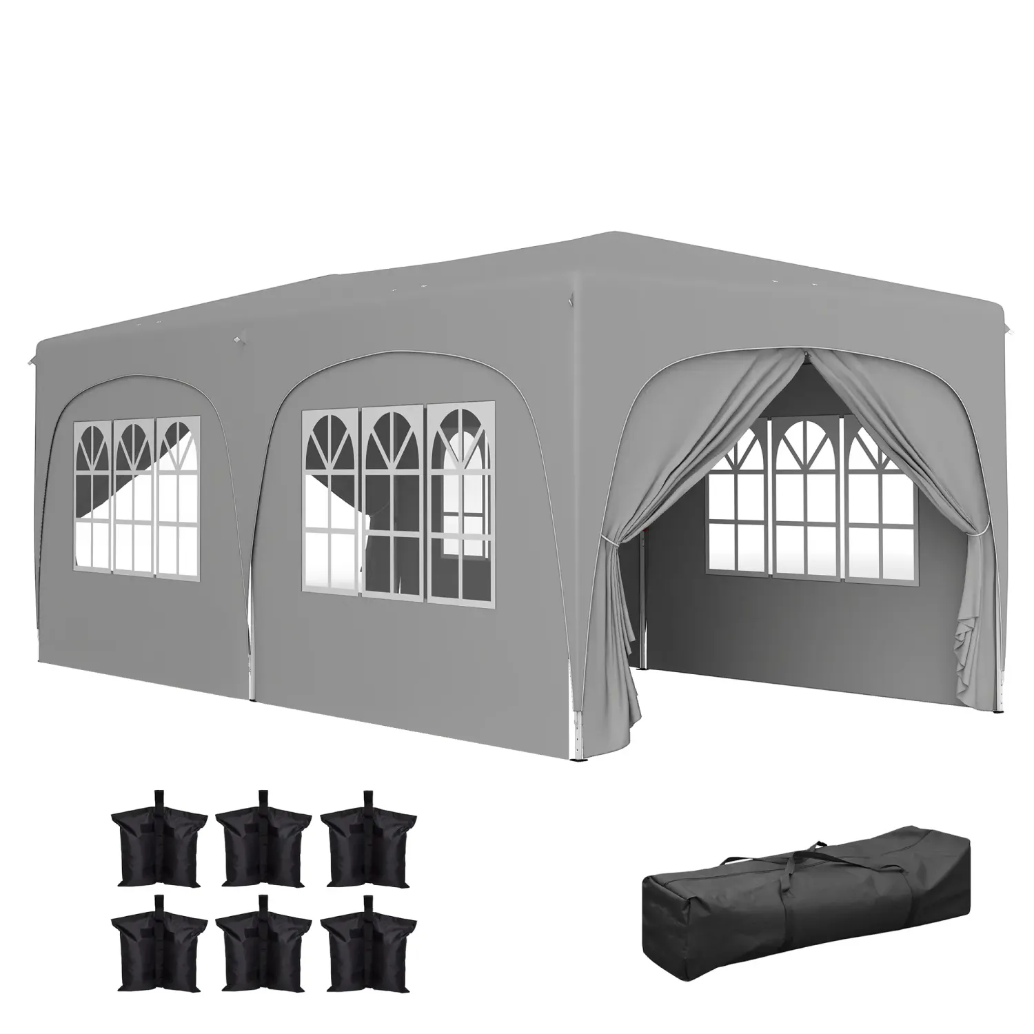 3 x 6 m Pop-up Pavillon, Festzelt mit Seitenwänden, UPF50+ höhenverstellbares Gartenzelt mit Tragetasche und Sandsäcken