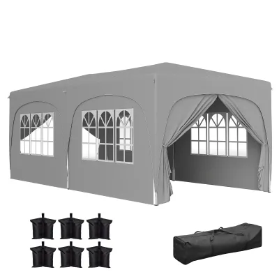 3 x 6 m Pop-up Pavillon, Festzelt mit Seitenwänden, UPF50+ höhenverstellbares Gartenzelt mit Tragetasche und Sandsäcken