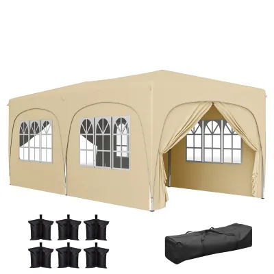 3 x 6 m Pop-up Pavillon, Festzelt mit Seitenwänden, UPF50+ höhenverstellbares Gartenzelt mit Tragetasche und Sandsäcken, Sand