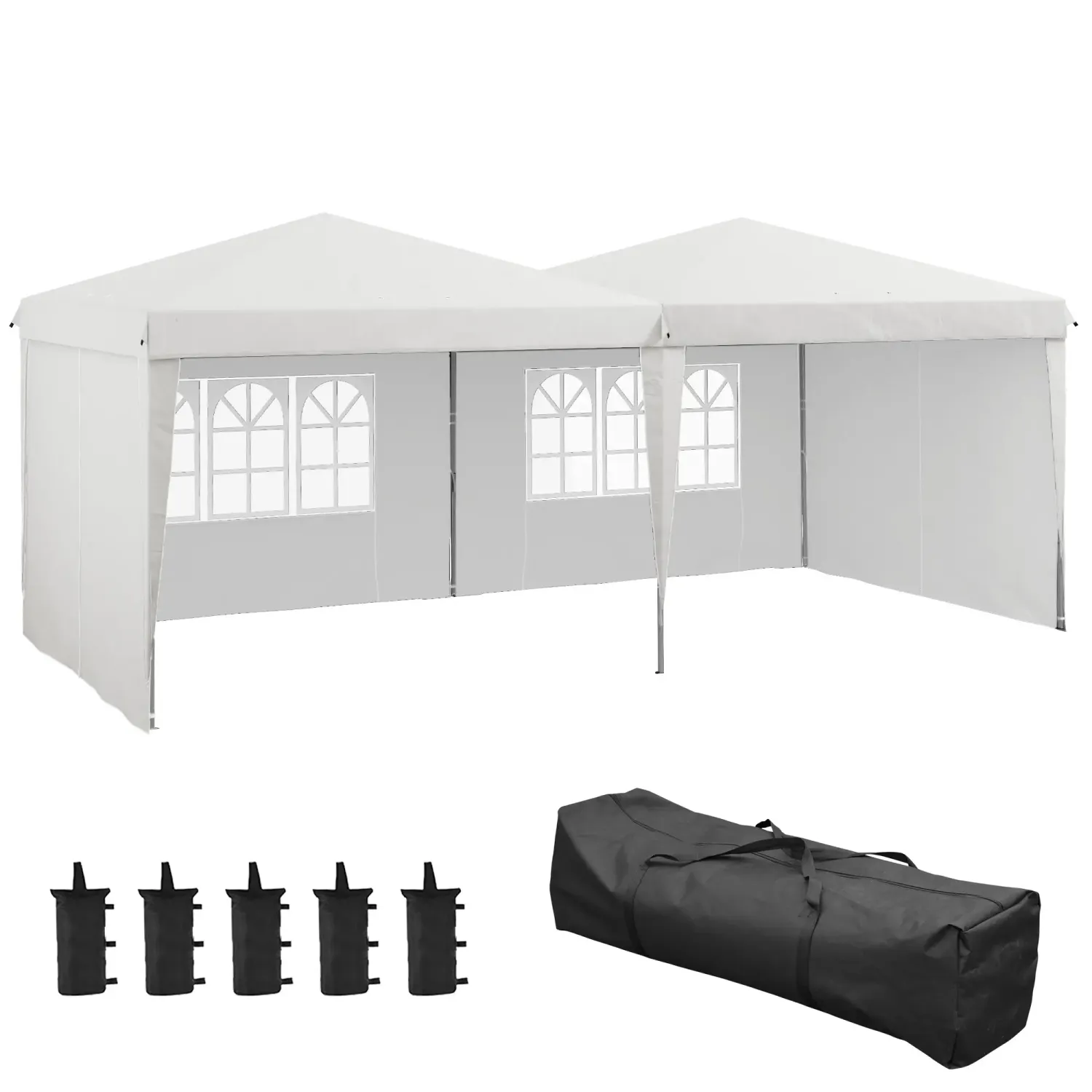 Faltpavillon Zelt mit Seitenwänden Höhenverstellbar, 585L x 295B x 275H cm, weiss