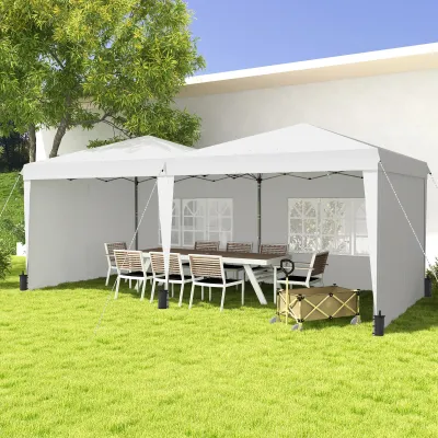 Faltpavillon Zelt mit Seitenwänden Höhenverstellbar, 585L x 295B x 275H cm, weiss