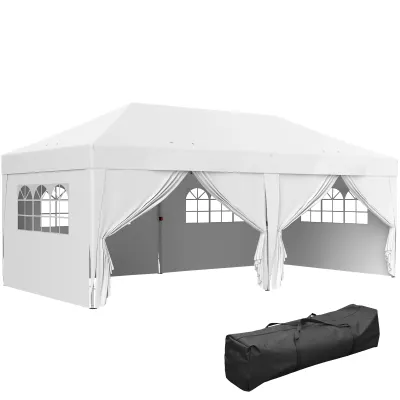 Garten Pavillon Outdoor faltbar, Festzelt, Gartenzelt 3 x 6 m mit 6 seitlichen Wänden, Transporttasche inklusive, weiss