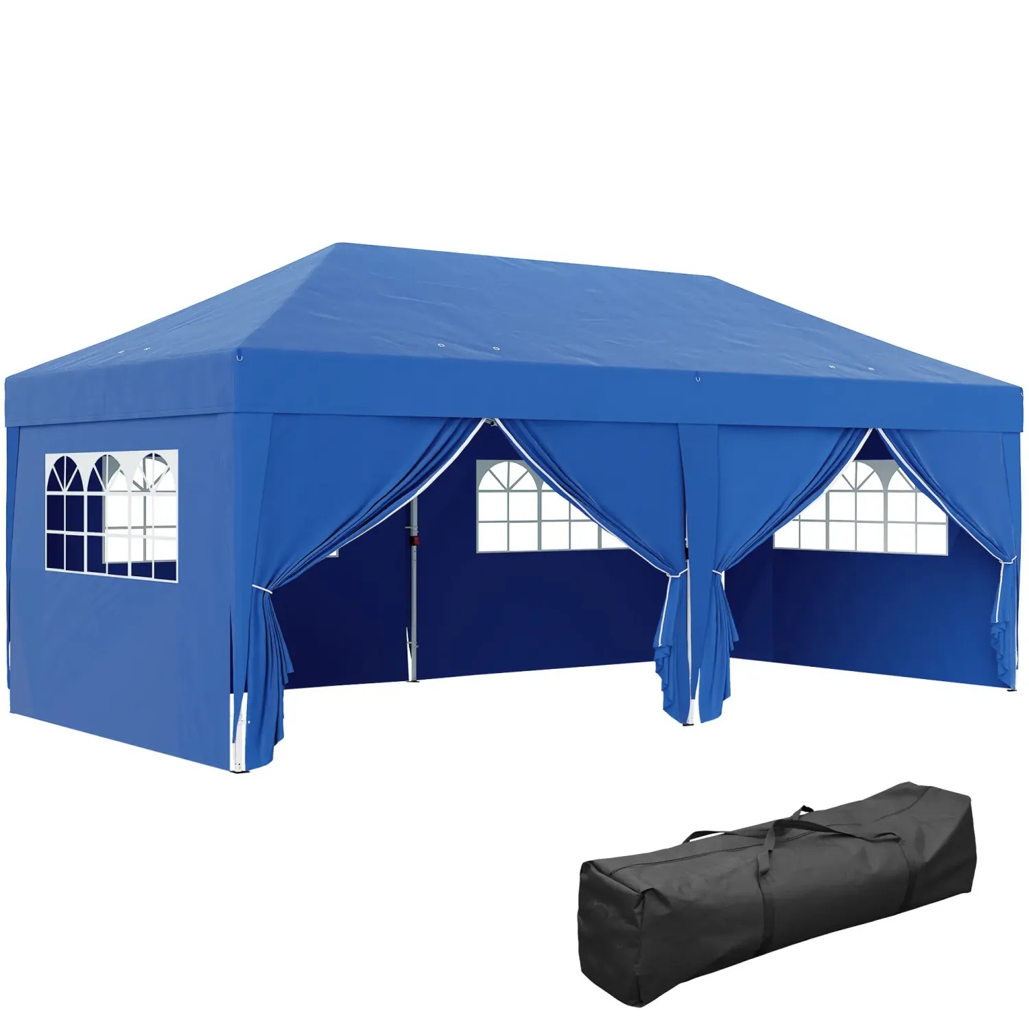 Garten Pavillon Outdoor faltbar, Festzelt, Gartenzelt 3 x 6 m mit 6 seitlichen Wänden, Transporttasche inklusive, blau
