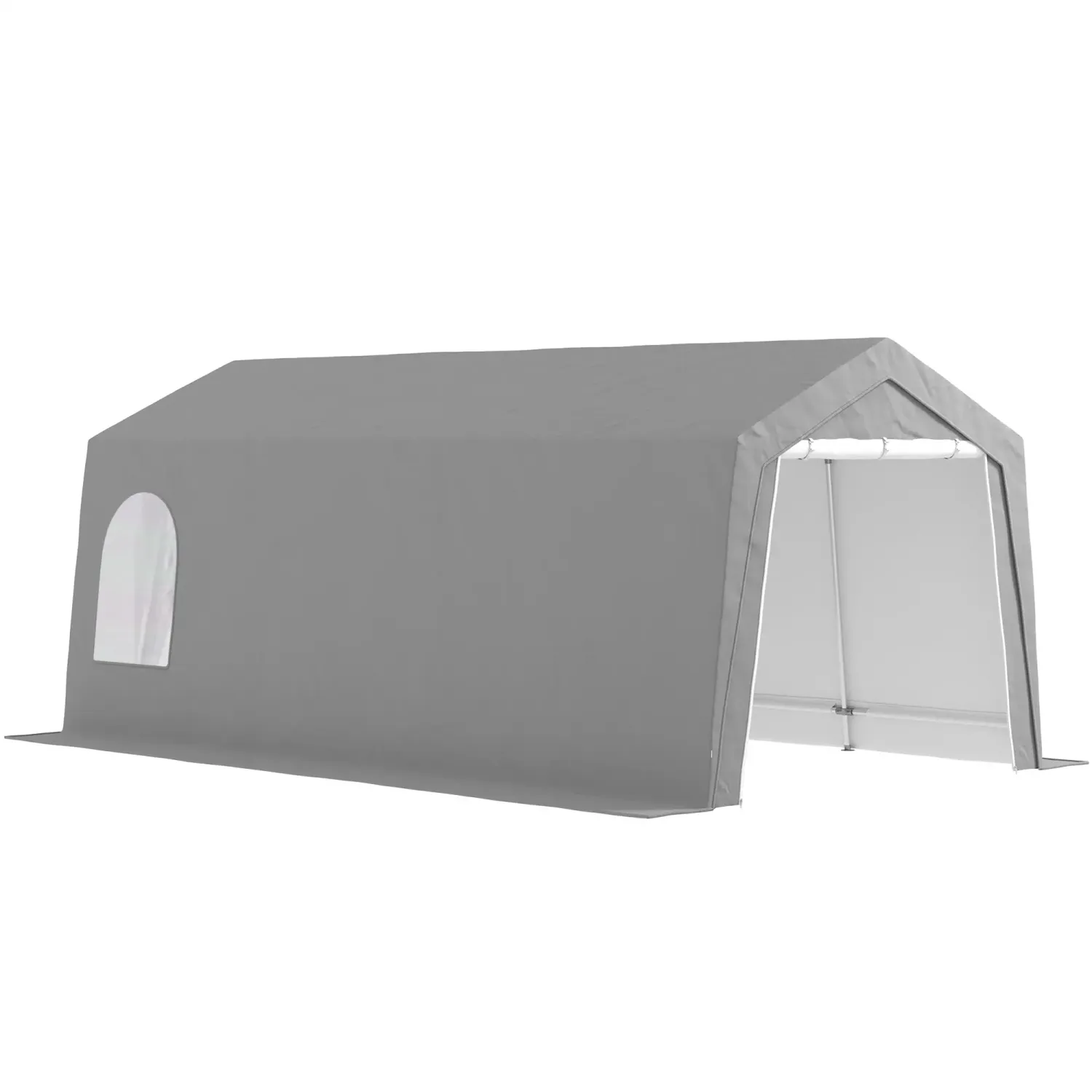 3 x 6 m Wasserdichtes Garagenzelt, Carport, Gartenschuppen mit UV-beständiger Kunststoff-Plane und Metallgestell, Hellgrau