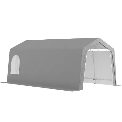 3 x 6 m Wasserdichtes Garagenzelt, Carport, Gartenschuppen mit UV-beständiger Kunststoff-Plane und Metallgestell, Hellgrau