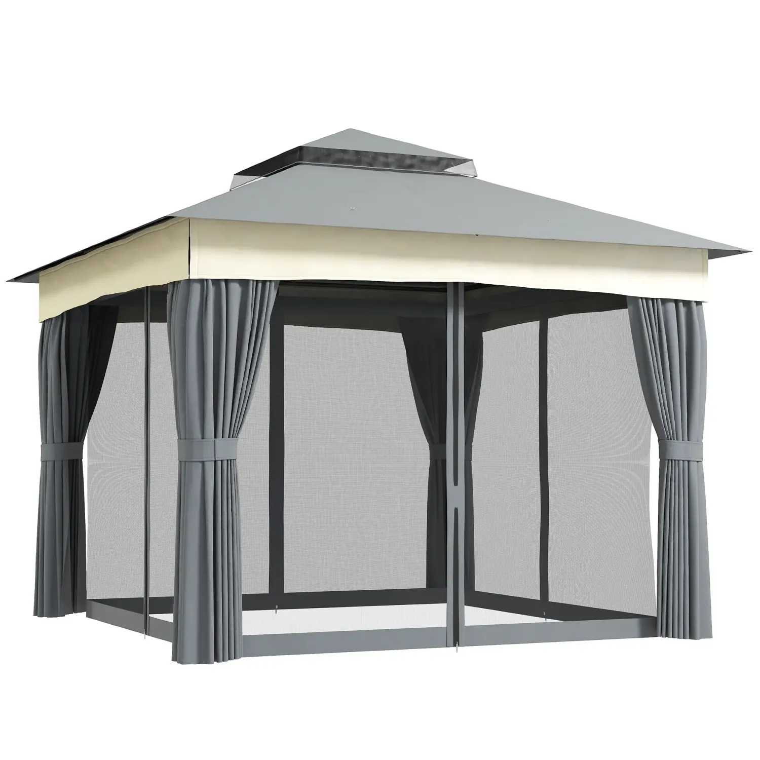 Pavillon De Luxe mit Doppeldach, 3x3 m Wasserabweisend Stabil Winterfest Gartenpavillon aus Metall Dunkelgrau